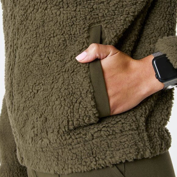 Figs On-Shift High Pile Fleece Bomber Jacket in Spruce, Size Small - Picture 5 of 13